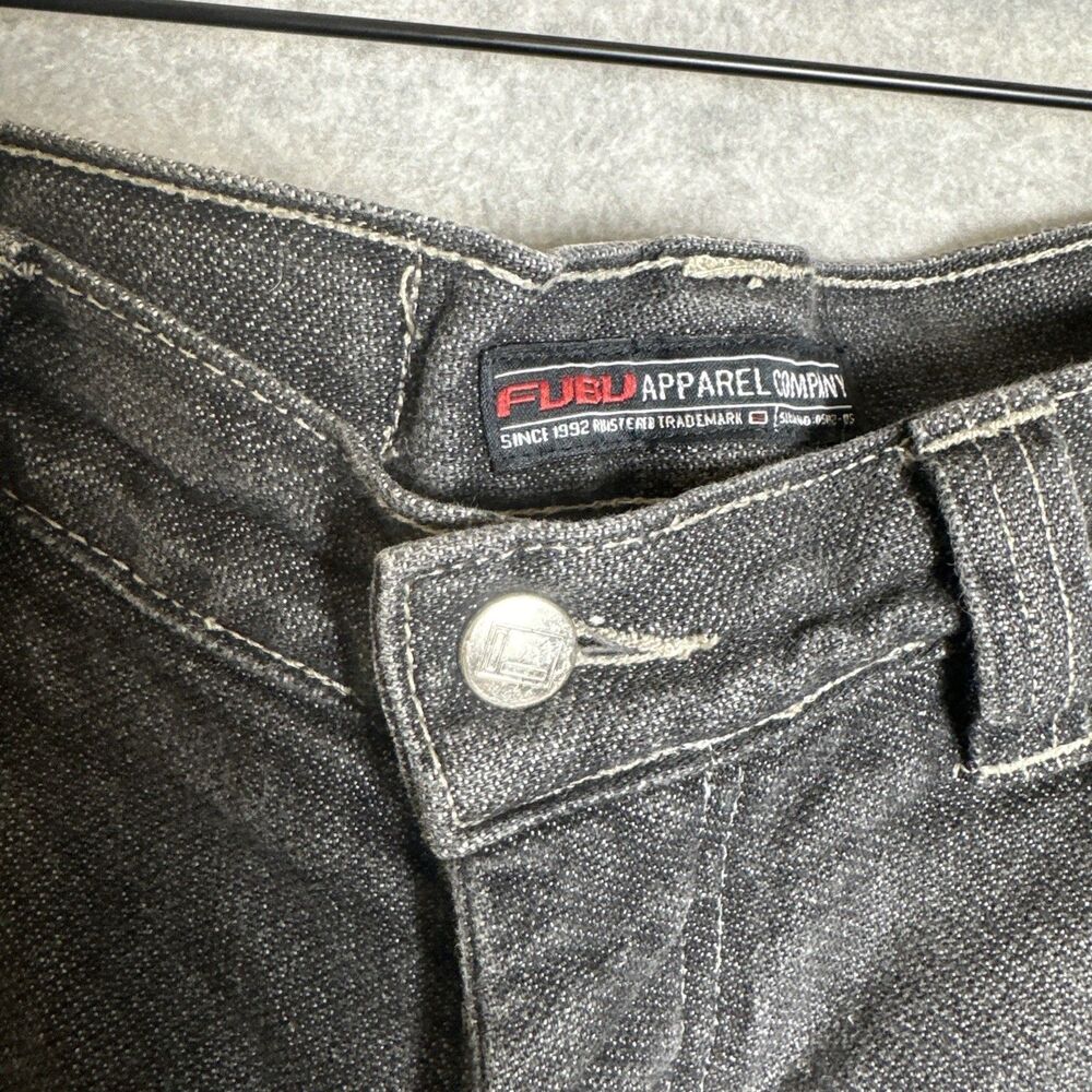 FUBU Black Denim Shorts - Mens Baggy Fit Jorts - Vintage 90s Streetwear Size 38 - Picture 3 of 7